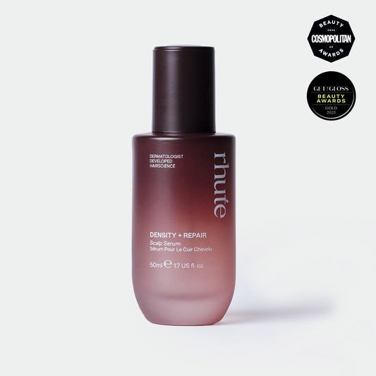 Bottle of Rhute Density + Repair Scalp Serum on a white background